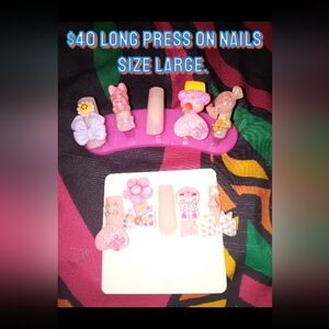 Long Pink Press On Nails Size Large